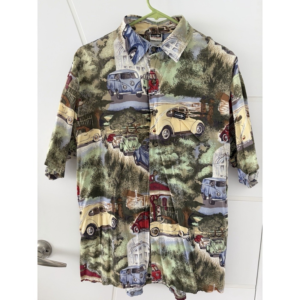 DEETour VW Beetle Hawaiian Shirt Mens Large Volkswagen Cars Aloha Novelty Blue - Picture 2 of 7